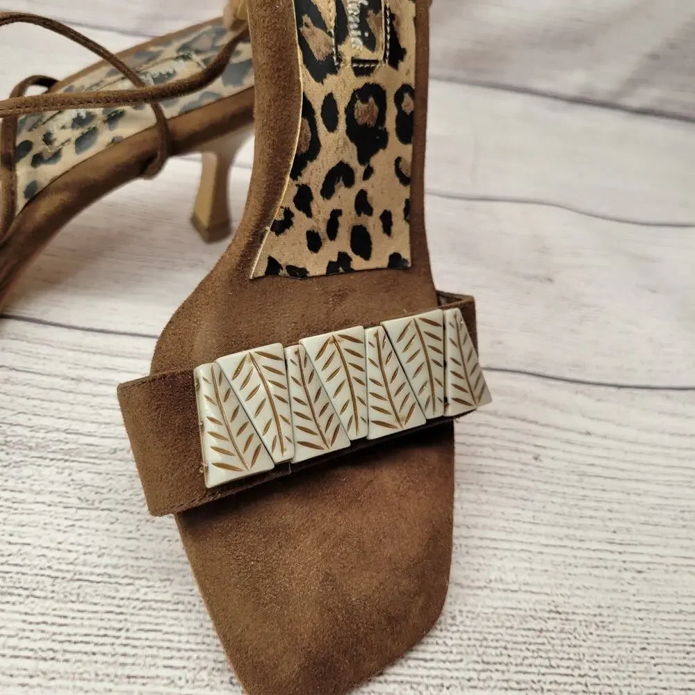 Michael Antonio Brown Suede Sandals w/ Ankle Wrap Tie Straps, 8.5